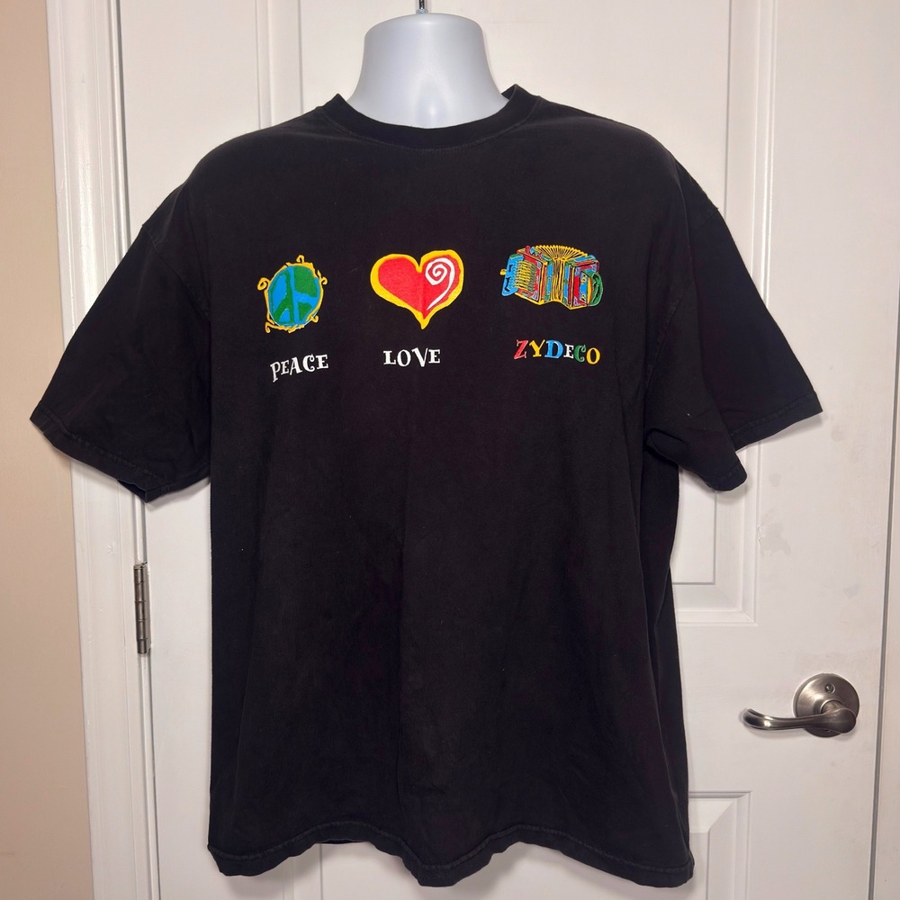 Hanes Beefy-T Vintage Peace Love Zydeco Terrance Simien Band T-Shirt Black XL